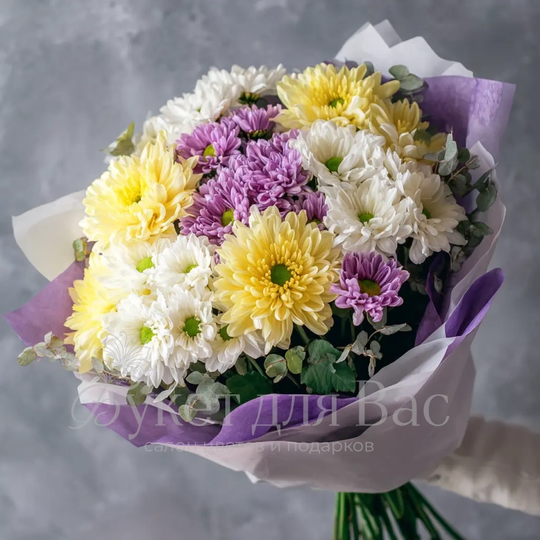 Монобукет из хризантем &laquo;Сиреневый рассвет&raquo;