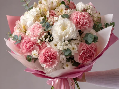 Букет с гвоздиками «Нежный румянец»