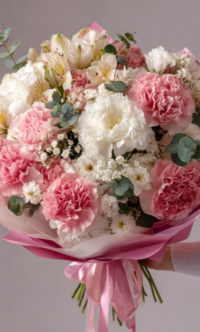 Букет с гвоздиками «Нежный румянец»