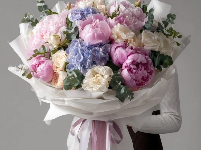 Букет с пионами «Тёплая акварель»