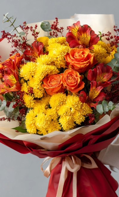 Букет с хризантемами «Тёплый взгляд»
