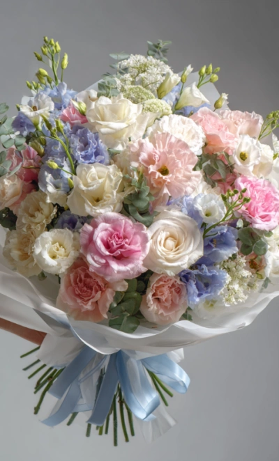 Букет с эустомами «Прозрачная весна»