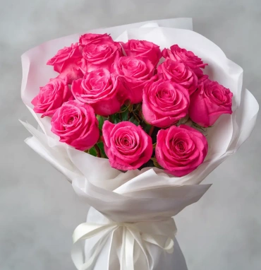15 розовых роз 50 см